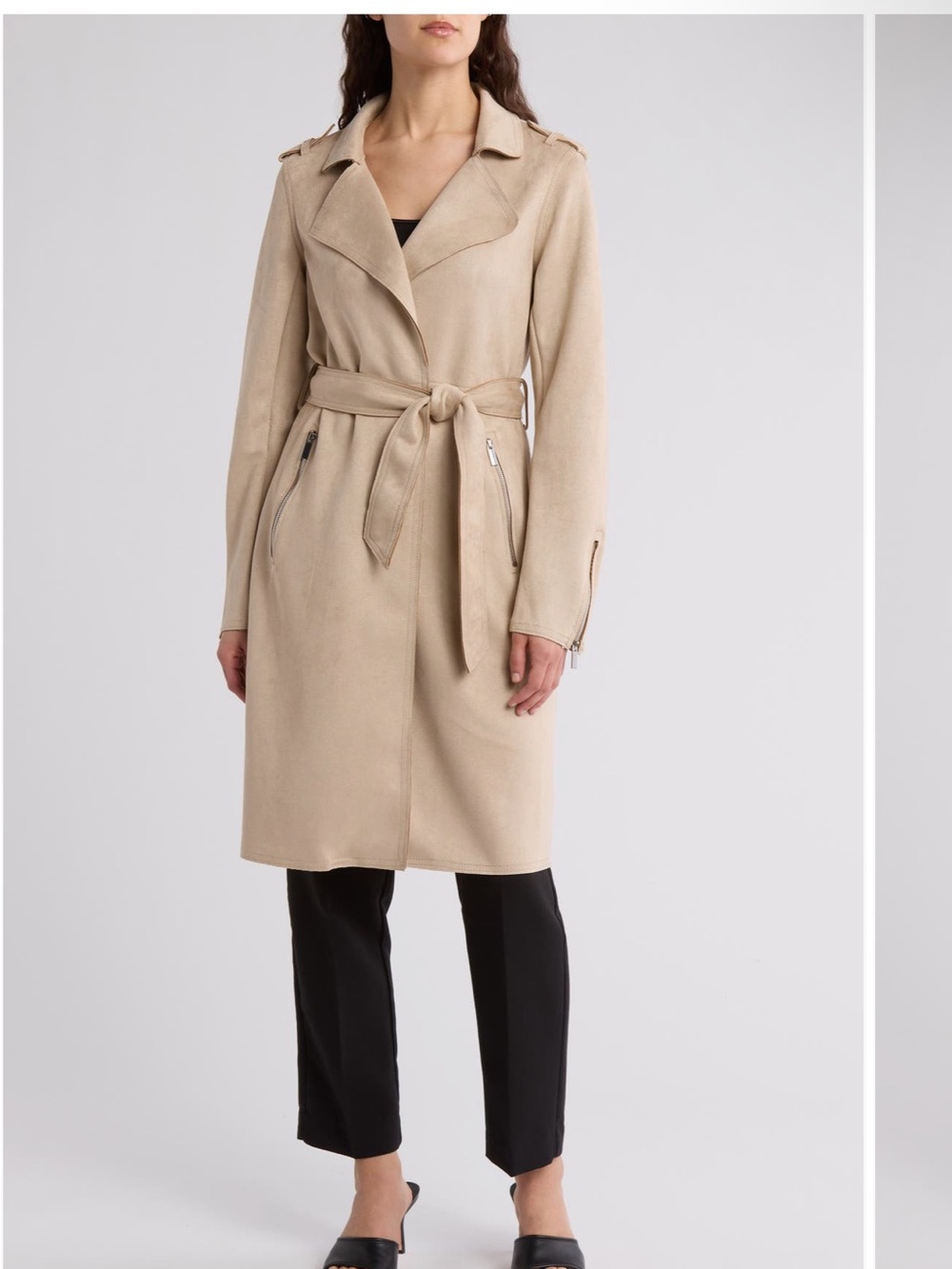 T Tahari Light Beige Belted Trench Coat